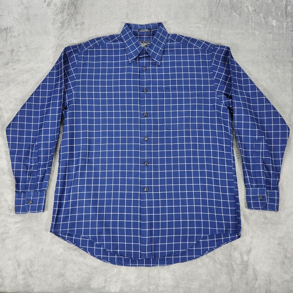 Vintage Burberrys Shirt Mens Medium Blue Check Long Sleeve Button Up USA‎ 90s